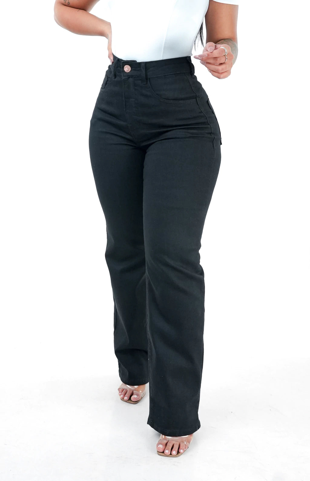 CALÇA JEANS FEMININA - WIDE LEG PRETO INTENSO