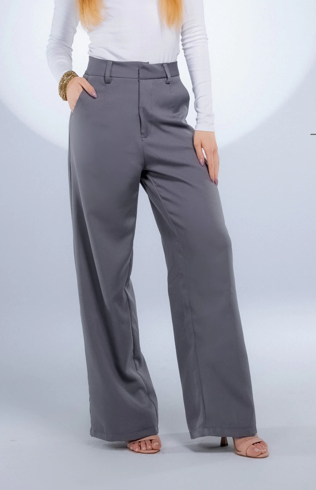 CALÇA FEMININA ALFAIATARIA CINTURA ALTA - CINZA