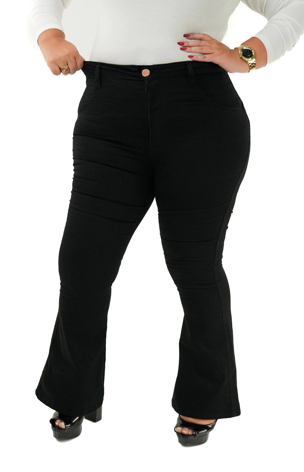 CALÇA JEANS PARA BAIXINHAS PLUS SIZE - FLARE PRETA INTENSE