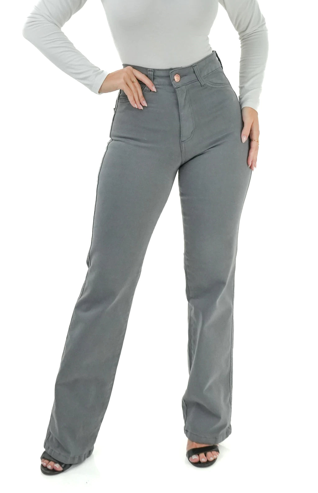 CALÇA JEANS FEMININA - RETA CINZA